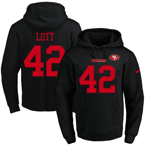 Nike 49ers #42 Ronnie Lott Black Name & Number Pullover NFL Hoodie - Click Image to Close